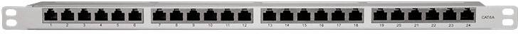 'Patchpanel met 24 Ethernet-poorten voor het beheren van netwerkverbindingen in een server of netwerk-rack.'