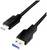 Een zwart USB-kabel met een USB-C-stekker aan de linkerkant en een USB-A-stekker aan de rechterkant.