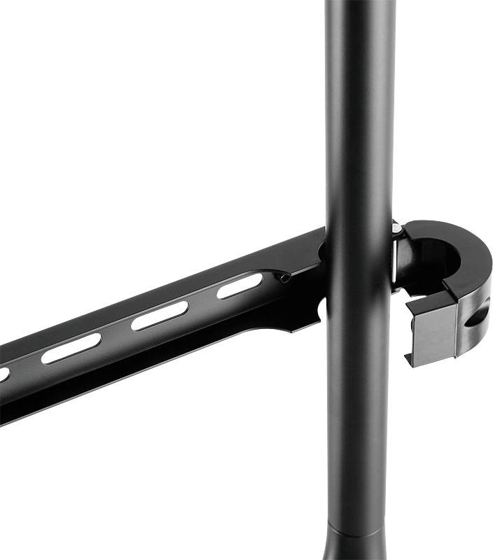 Zwart metalen frame met verticale en horizontale stang, zijdelings met elkaar verbonden. Geschikt voor rek- of meubelstructuren.