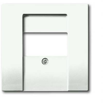 Een rechthoekig, wit frame met een opening in het midden en een schroef onderaan. Geschikt voor het afdekken van wandcontactdozen.