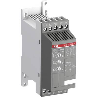 Een ABB-schakelaarmodel, in grijs, met meerdere aansluitingen en besturingsindicatoren, geschikt voor elektrische installaties.
