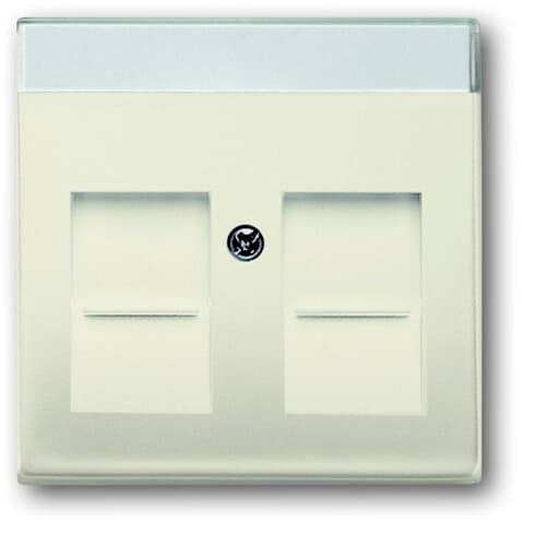 Dubbele stopcontactdoos met afdekplaten, gemonteerd aan een witte muur. Geschikt voor het aansluiten van twee elektrische apparaten.