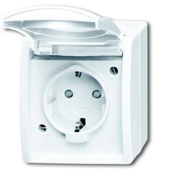 ABB 2CKA002083A0843 Geaard stopcontact Met deksel IP44 Zuiver wit (RAL 9010), Wit