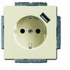 ABB 2CKA002011A6159 Geaard stopcontact Met USB, Overstroombeveiliging IP20 Crème-wit, Parel-wit