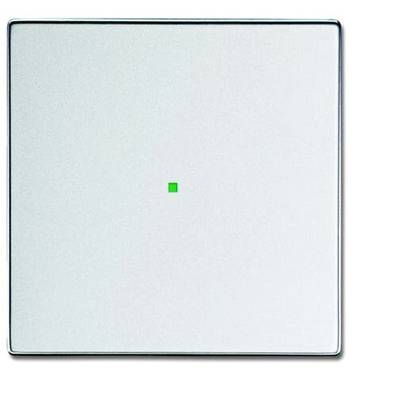 Een vierkadrige, platte wandschakelaar met een klein groen LED-lampje in het midden, geeft aan dat de schakelaar actief is.