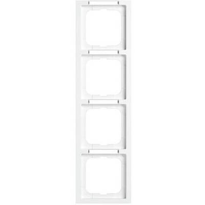 Een verticale, witte vierdubbele frame voor stopcontacten of lichtschakelaars, zonder geplaatste elementen, tegen een witte achtergrond.