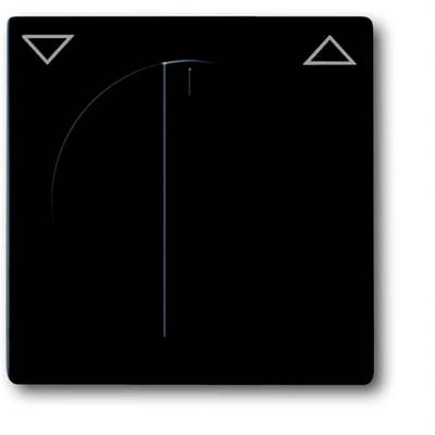 Een zwarte schakelaar met een minimalistisch ontwerp. Bovenaan een pijl die omhoog wijst, onderaan een pijl die omlaag wijst.