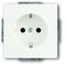Witte wandcontactdoos in rechthoekige behuizing, gecentreerd afgebeeld.
