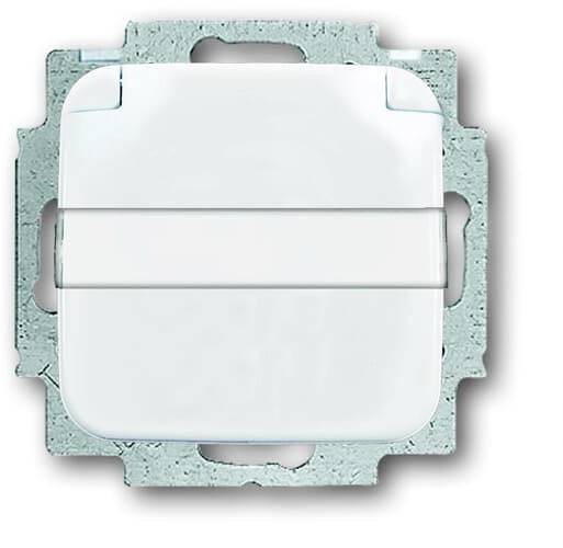 Een witte wandschakelaar zonder zichtbare merken of opschriften, gemonteerd in een grijze metalen frame.