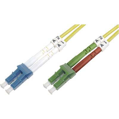 'Glasvezelkabel met blauwe en groene connectoren, gemarkeerd met A1 en A2.'