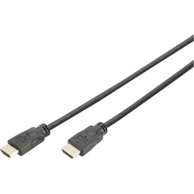 Zwart HDMI-kabel met twee aansluitingen; wordt gebruikt voor het verbinden van multimediaapparatuur zoals televisies en computers voor de overdracht van audio- en videosignalen.