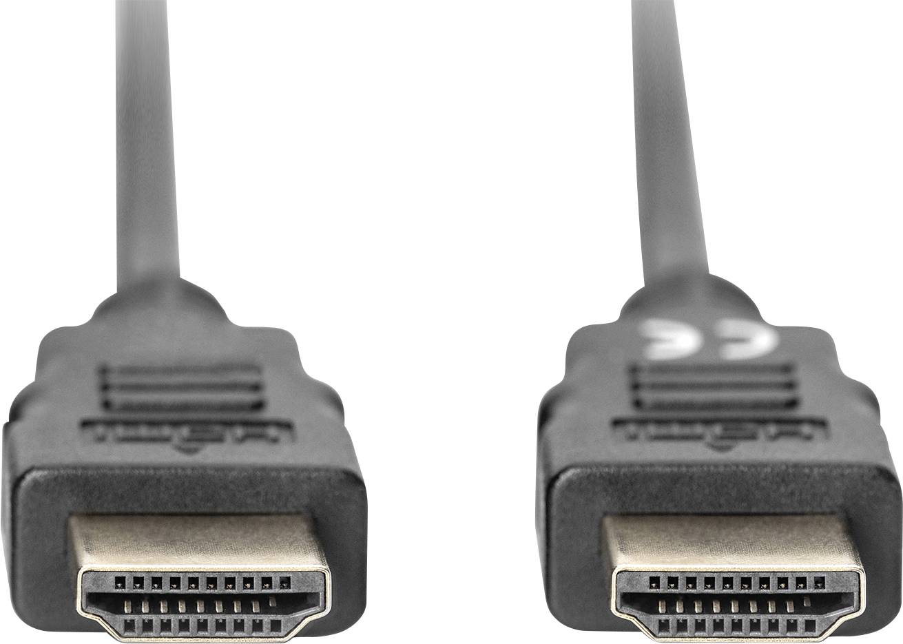 Twee HDMI-kabelstekkers met zwarte omhulsels, naast elkaar liggend. Ze worden gebruikt voor het overdragen van audio- en videogegevens.