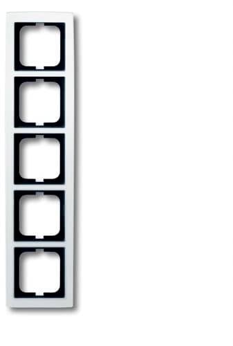 Vijfvoudige frame voor schakelaars of stopcontacten, verticaal geplaatst. Subtiel, modern design in witte kleur.