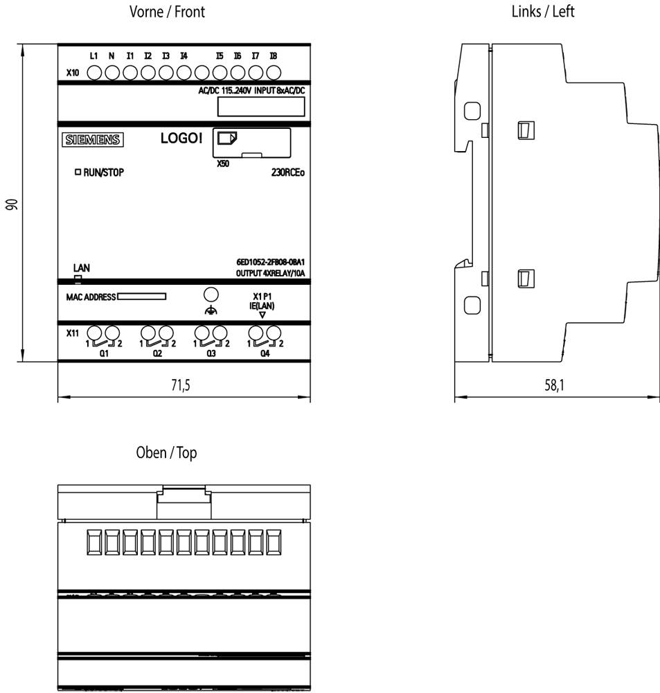 Siemens 6ED1052-2FB08-0BA1 PLC-aansturingsmodule 115 V/DC, 230 V/DC, 115 V/AC, 230 V/AC-1