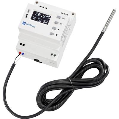 Temperatuurbesturingsapparaat HTS 1000 met digitaal display, toont 20,6°C. Bevat ESC- en SET-toetsen, zwarte kabel, zilveren sonde.