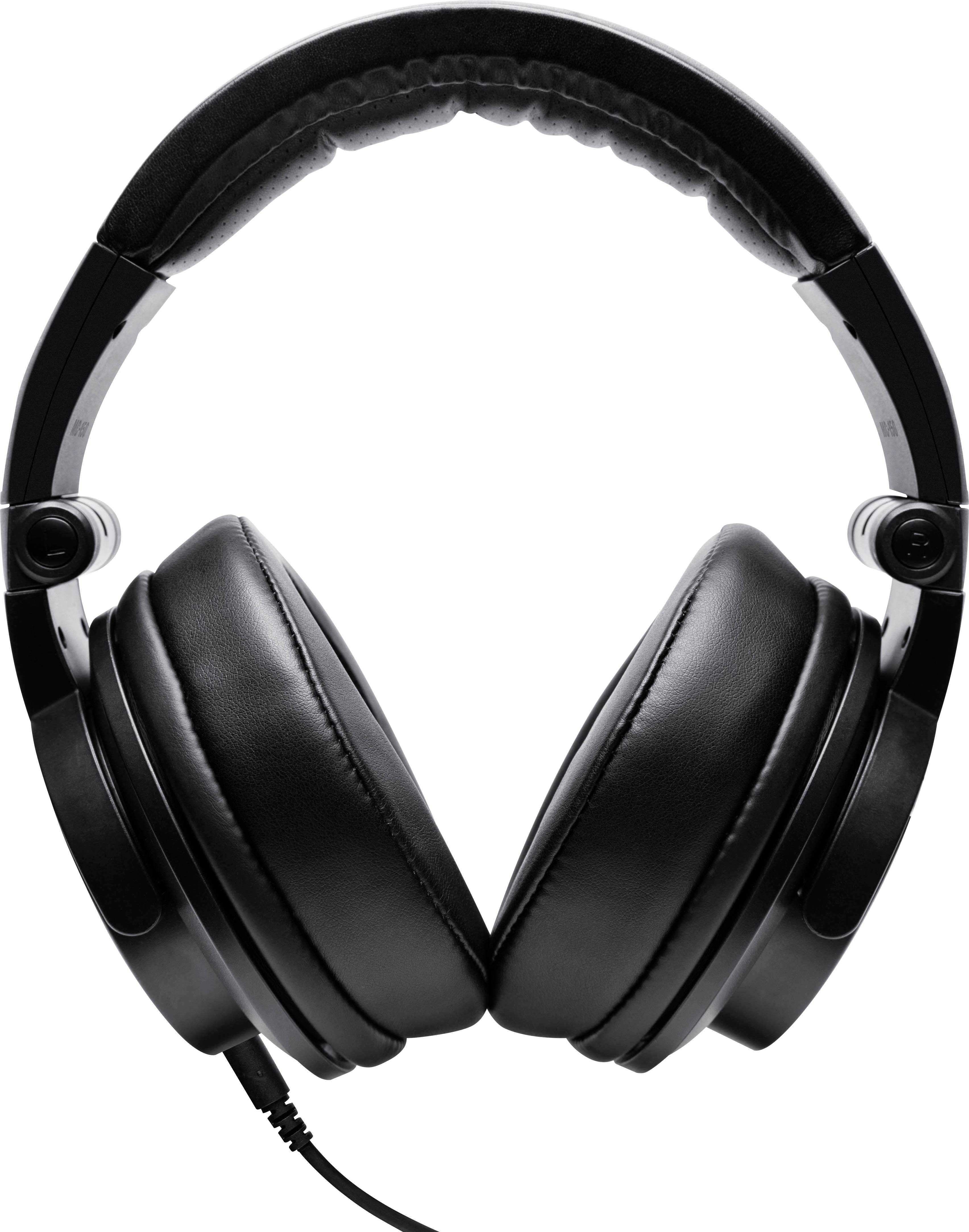 Zwarte over-ear koptelefoon met gewatteerde hoofdband en grote oorkussens.