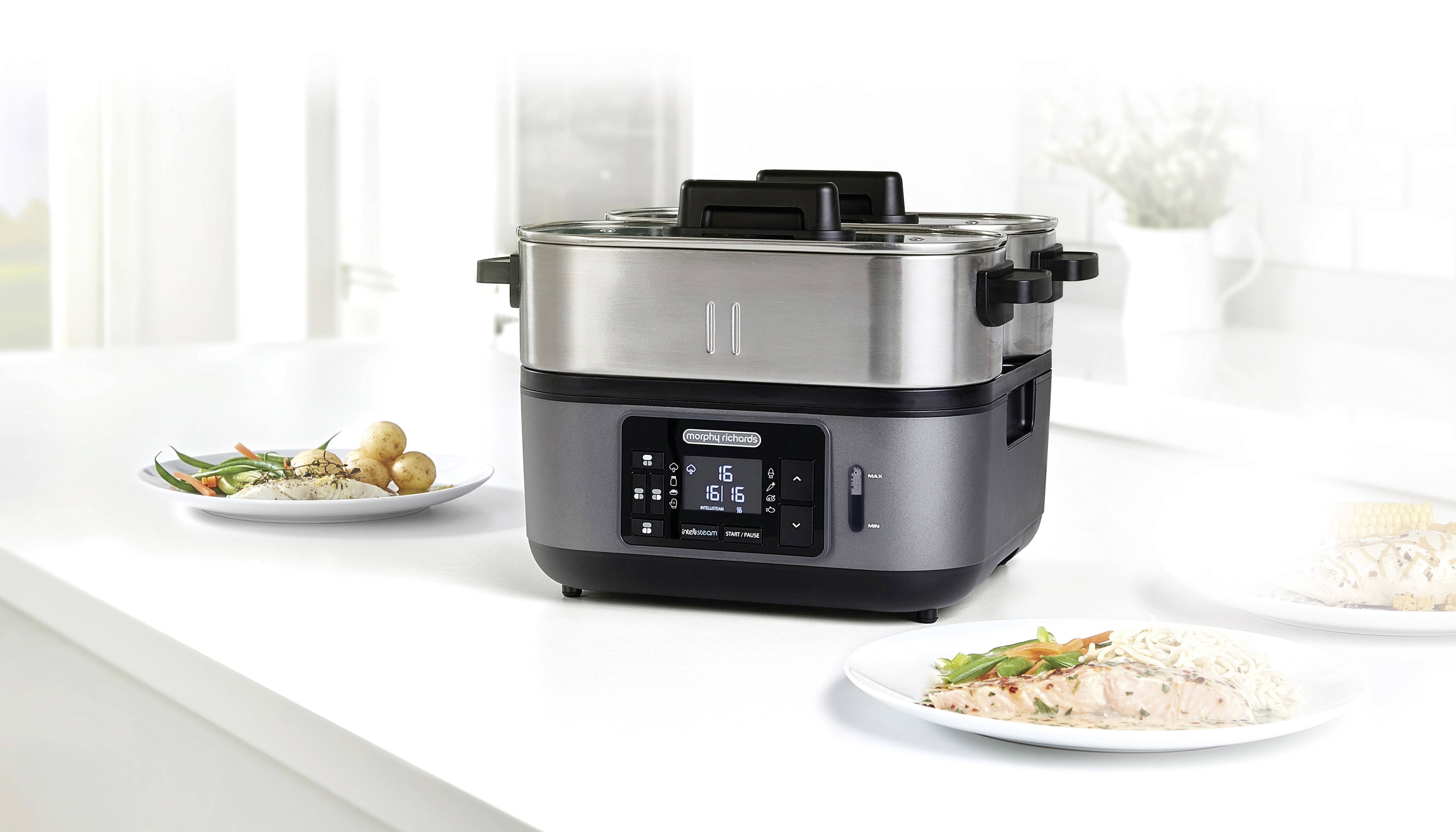 Morphy Richards IntelliSteam Stoomkoker RVS, Zwart Conrad.nl
