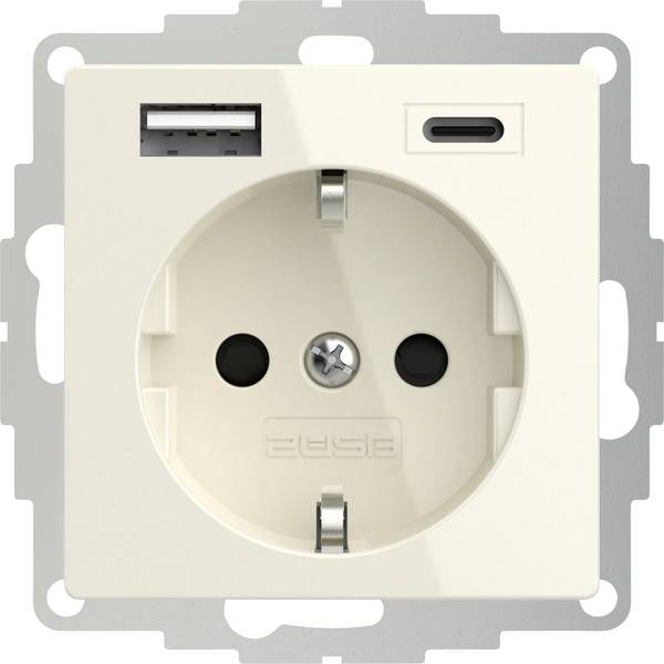 2USB 2U-449535  Geaard stopcontact  Met USB-laaduitgang, Aanraakbeveiliging, VDE IP20 Crème-wit