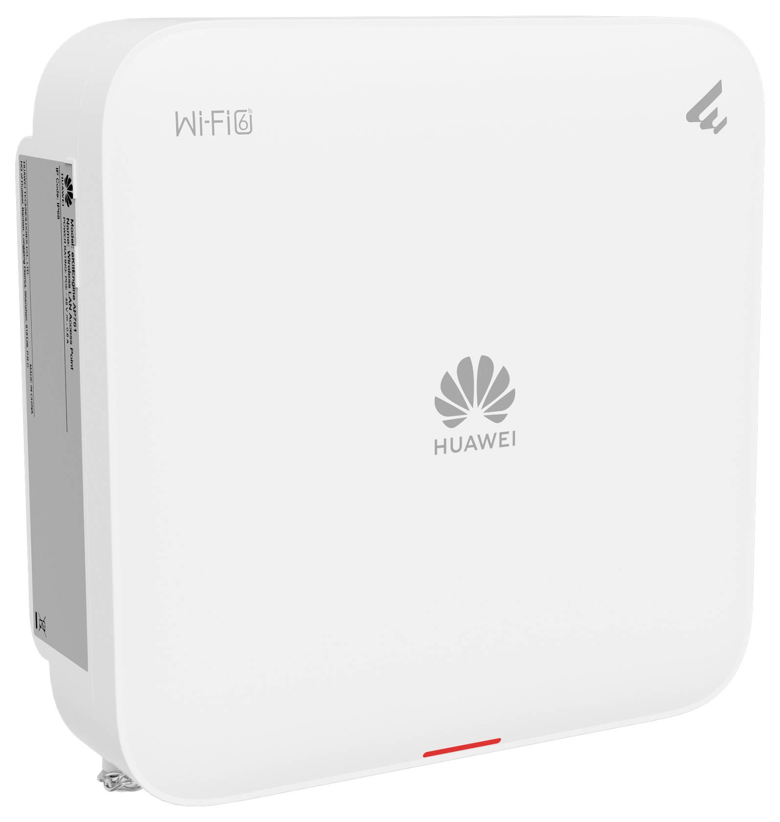 Een wit Huawei Wi-Fi 6-apparaat met het Huawei-logo in het midden.
