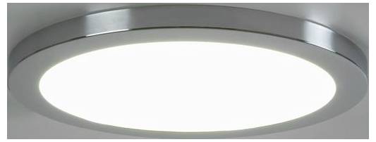 Ronde plafondlamp met een eenvoudig, modern design en metalen frame, straalt helder, wit licht uit.