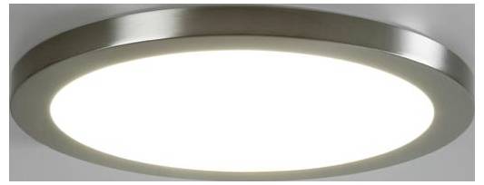 Ronde plafondlamp met metalen rand en gelijkmatige, heldere verlichting.