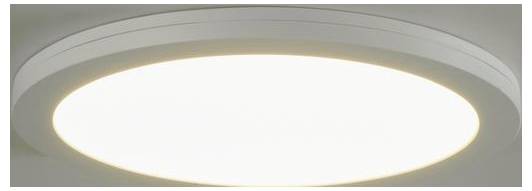 Rond, plafondgemonteerde LED-armatuur met helder, gelijkmatig licht. Geschikt voor binnentoepassingen.