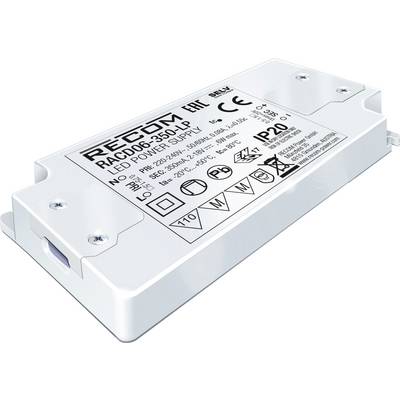 LED-voeding van RECOM, model RACD06-350, geschikt voor 220-240V, 50-60Hz, IP20 beschermingsklasse, met CE- en RoHS-certificeringen.