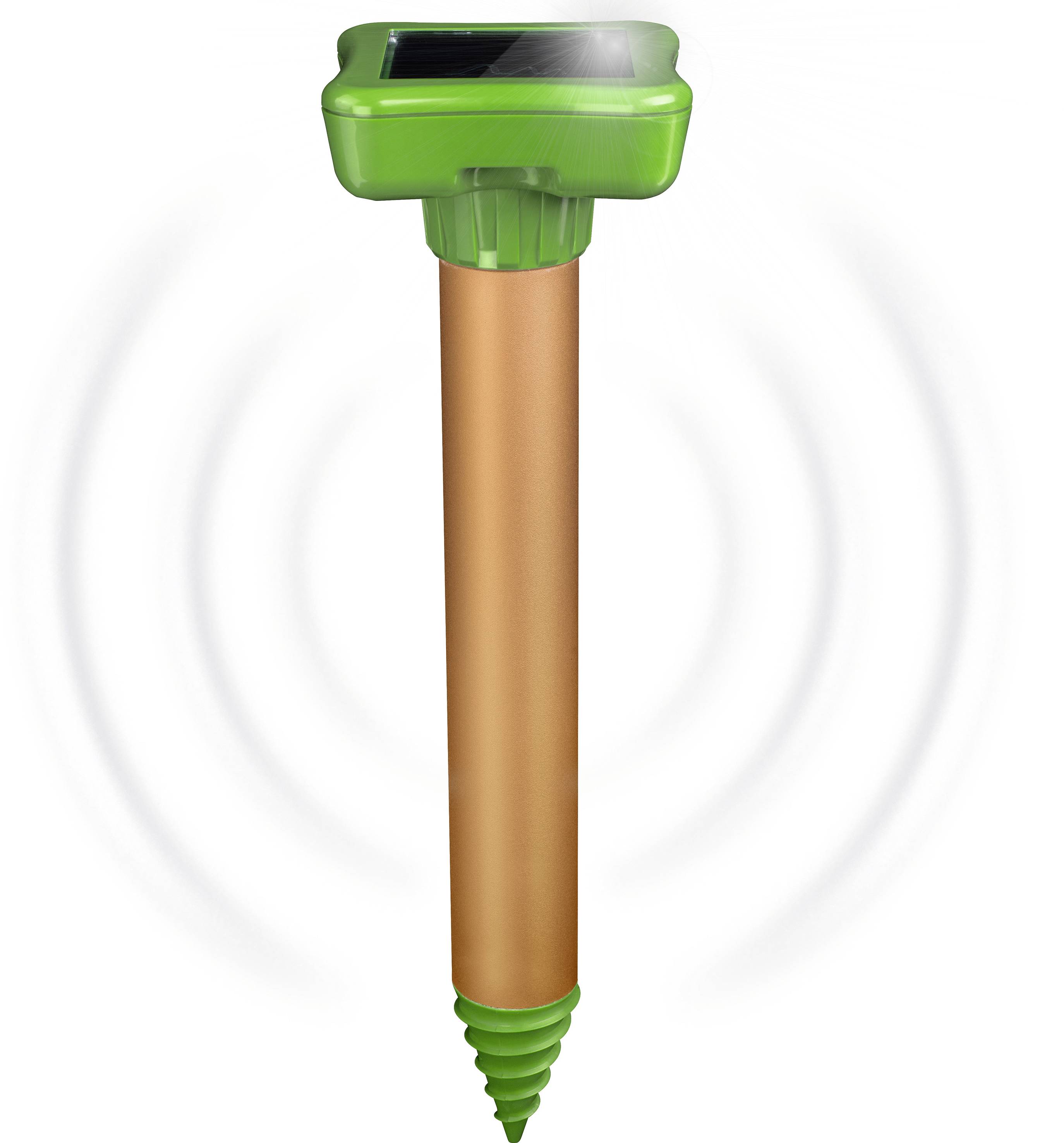 Groene Solar-Mollenafweer met trillingsgolven, aangebracht in de grond voor ongediestebestrijding buitenshuis.