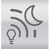 Symbool voor nachtmodus: Maan met radarsignaalgolven, LED-lamp. Indicator voor energiebesparing of slaapstand op elektronische apparaten.