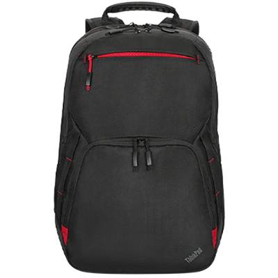 Zwarte laptoptas met rode accenten en meerdere vakken. Ideaal voor het vervoeren van elektronische apparaten en toebehoren.