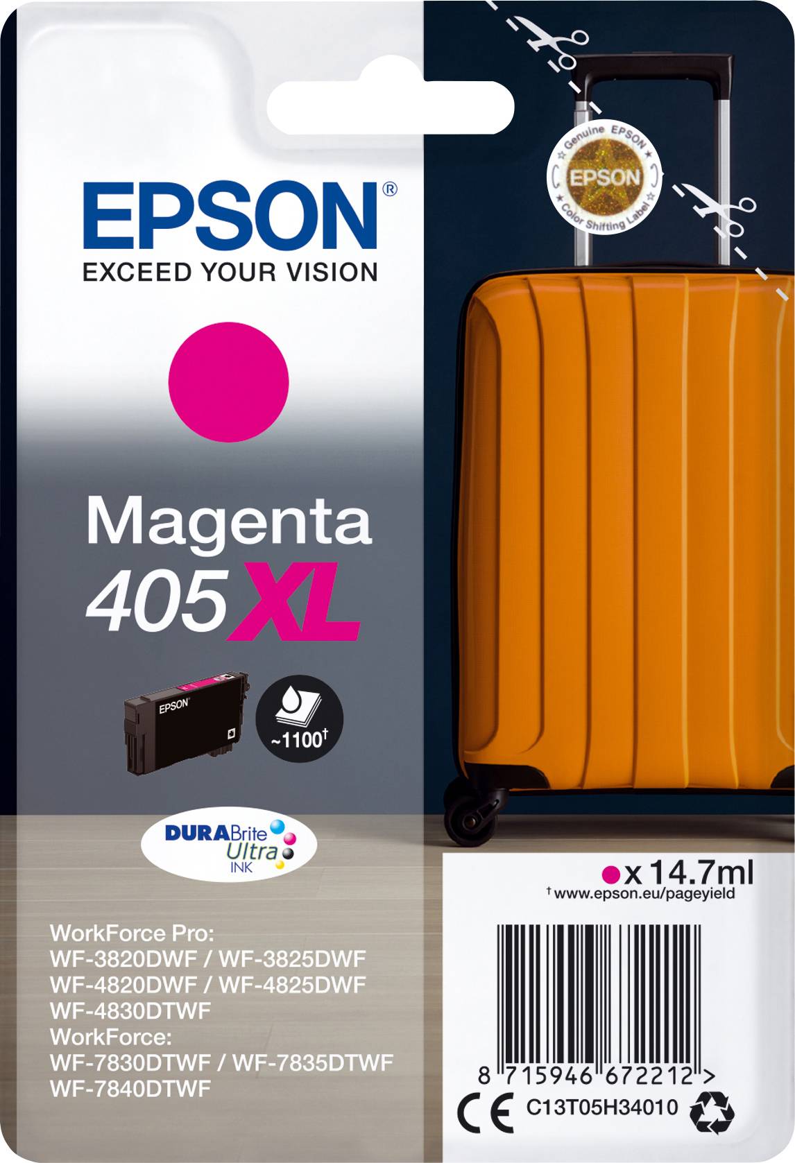 'Epson inktpatroon 405XL Magenta voor WorkForce-printers. Capaciteit: tot 1100 pagina's. Bevat DuraBrite Ultra inkt.'