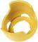 Een geel kunststof onderdeel, gevormd als een halve schaal met afgeronde randen en een binnenste cirkelvormige bevestiging.