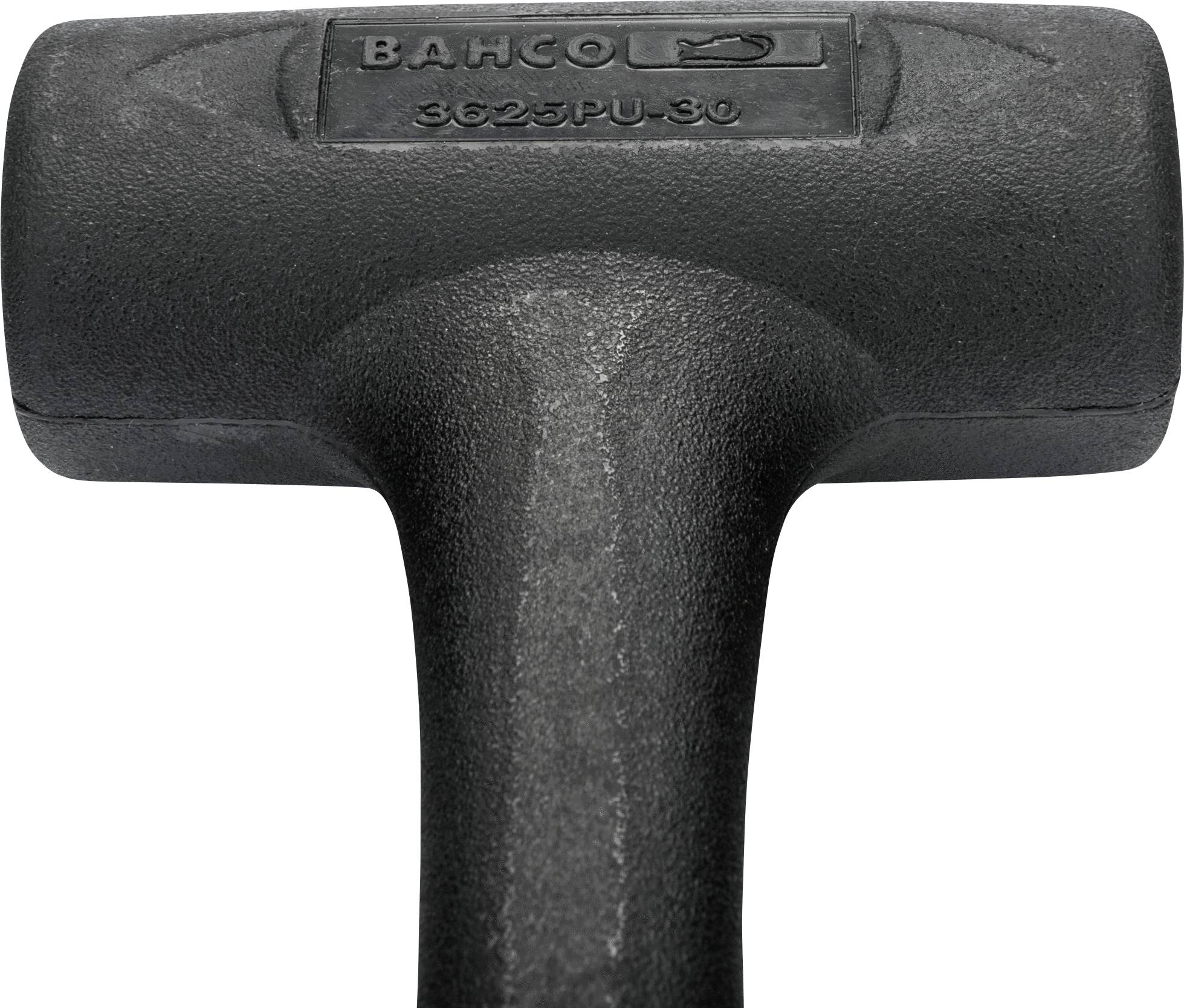 Zwarte rubberen hamer van Bahco, modelnummer 3625PU-30, met robuuste kop en ergonomische handgreep voor zorgvuldige werkzaamheden.