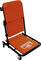 Een oranje monteursstoel van het merk BAHCO met een zwart metalen frame en vier wielen.