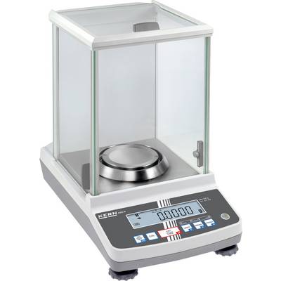 'Analyseweegschaal met digitale weergave, weegt nauwkeurig kleine hoeveelheden. Behuizing met glazen wanden voor bescherming, zilver weegplateau aan de binnenkant.'
