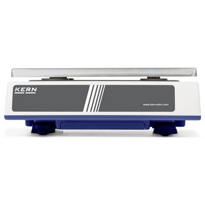 Een elektronische weegschaal van het merk Kern met een blauwe basis en een grijs display.