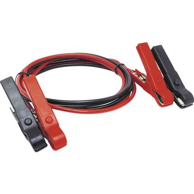 Een set rode en zwarte startkabels met grote klemmen, geschikt voor het overbruggen van autobatterijen.