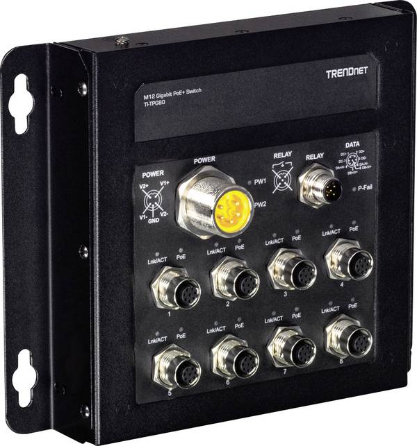 TRENDnet TI-TPG80 8-poorts Industriële EN50155 M12 Gigabit PoE+ Spoorweg Switch
