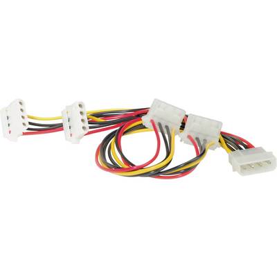 Een kabel met meerdere witte stekkers en draden in zwart, rood en geel. Wordt typisch gebruikt voor stroomvoorziening in computers.