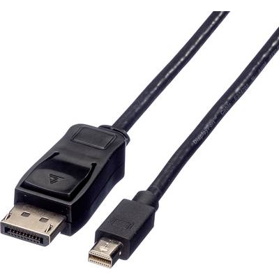 DisplayPort-naar-Mini-DisplayPort-kabel toont twee zwarte stekkers aan de uiteinden van een kabel.