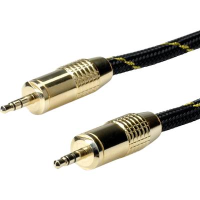 Gouden audio-kabelstekker met zwart gevlochten kabel.