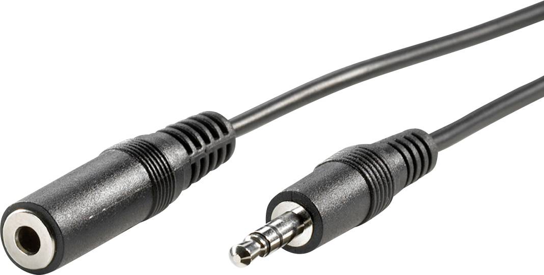 Stereo-audiokabel met een 3,5-mm-stekker en een 3,5-mm-aansluiting. Wordt gebruikt voor het verbinden van audio-apparaten.