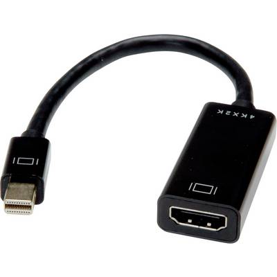 Zwarte adapterkabel met Mini DisplayPort-stekker naar HDMI-aansluiting. Geschikt voor het aansluiten van computers op HDMI-schermen.