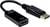Een zwart HDMI-naar-DisplayPort-adapterkabel voor videoverbindingen.
