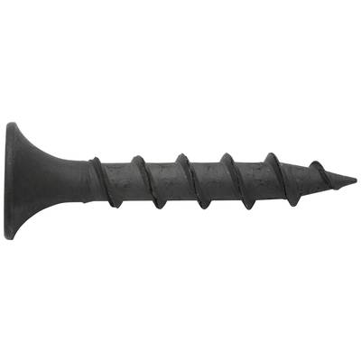 Een zwarte schroevendraaierbit met een platte kop en breed schroefdraad.
