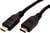 Twee zwarte HDMI-kabels liggen naast elkaar, één met 'TV' en de andere met 'HDMI' gelabeld, waarbij ze verschillende uiteinden laten zien.