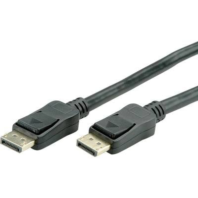 Een zwart DisplayPort-kabel met twee aansluitingen, geschikt voor het verbinden van computers en monitoren voor de overdracht van video- en audiosignalen.