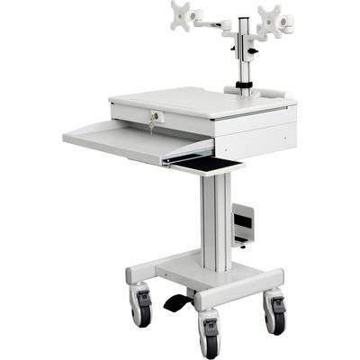 Mobiele medicijnkast met lade, afsluitbaar, op vier wielen, geschikt voor gebruik in gezondheidszorgomgevingen.