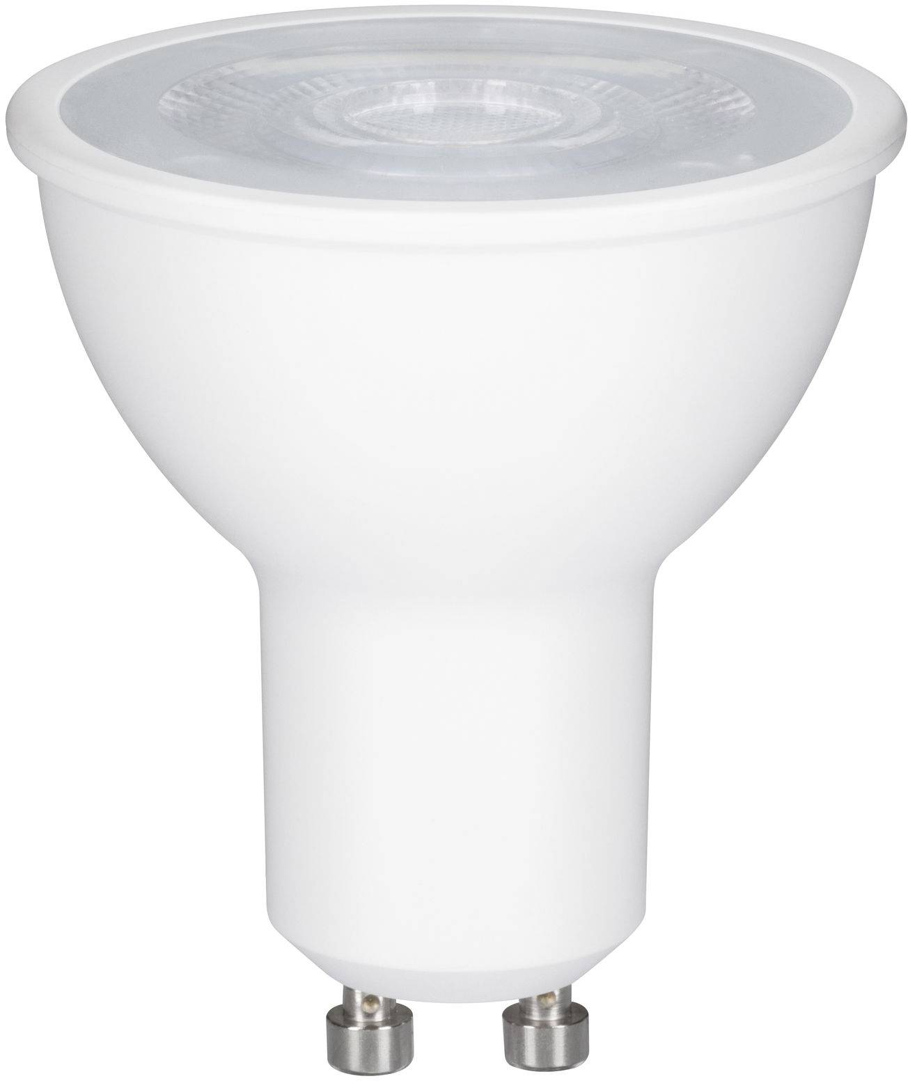 Een witte LED-lamp met GU10-fitting.
