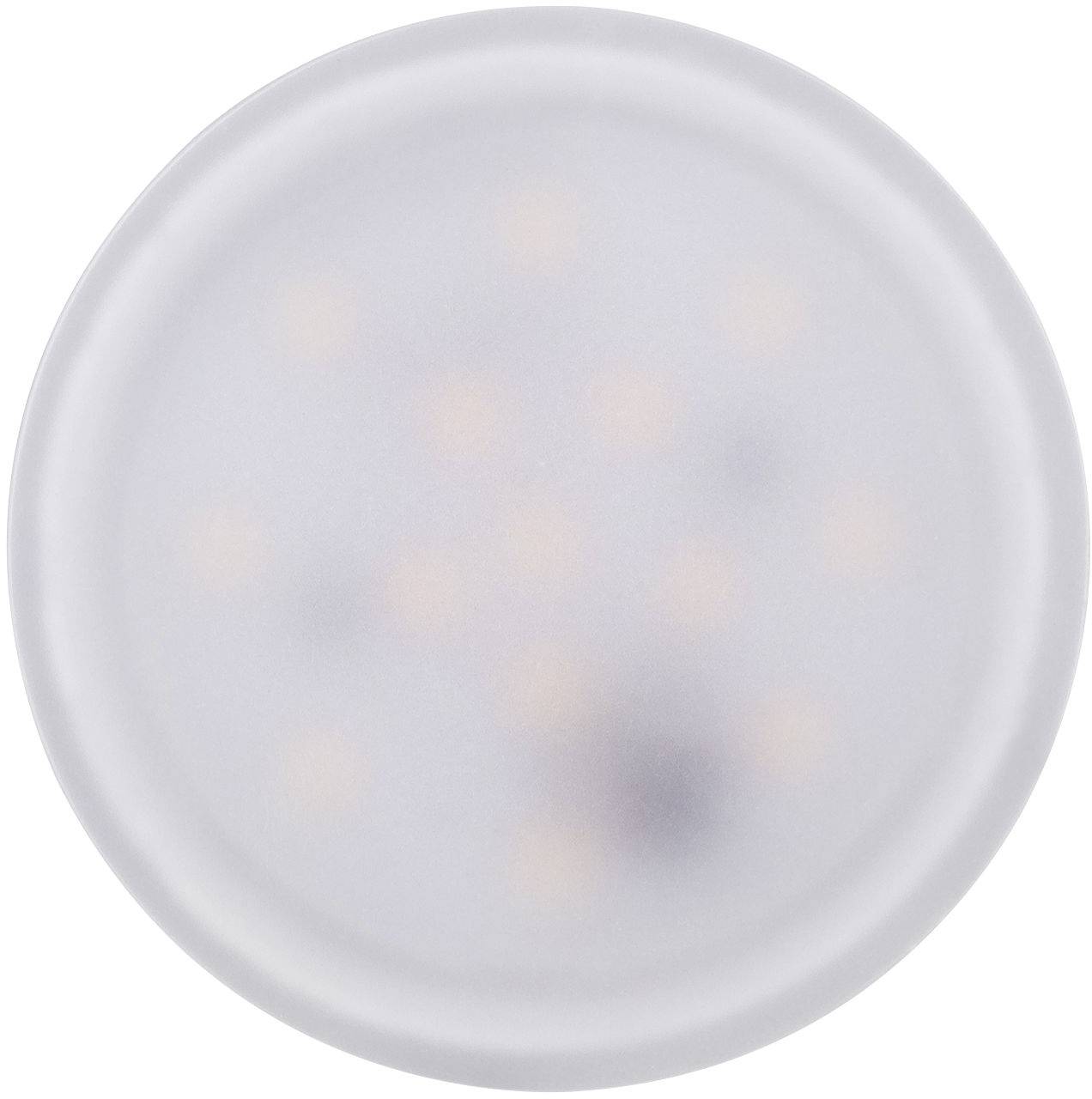Een ronde LED-lamp met een diffuse afdekking die zacht, egaal licht uitstraalt.